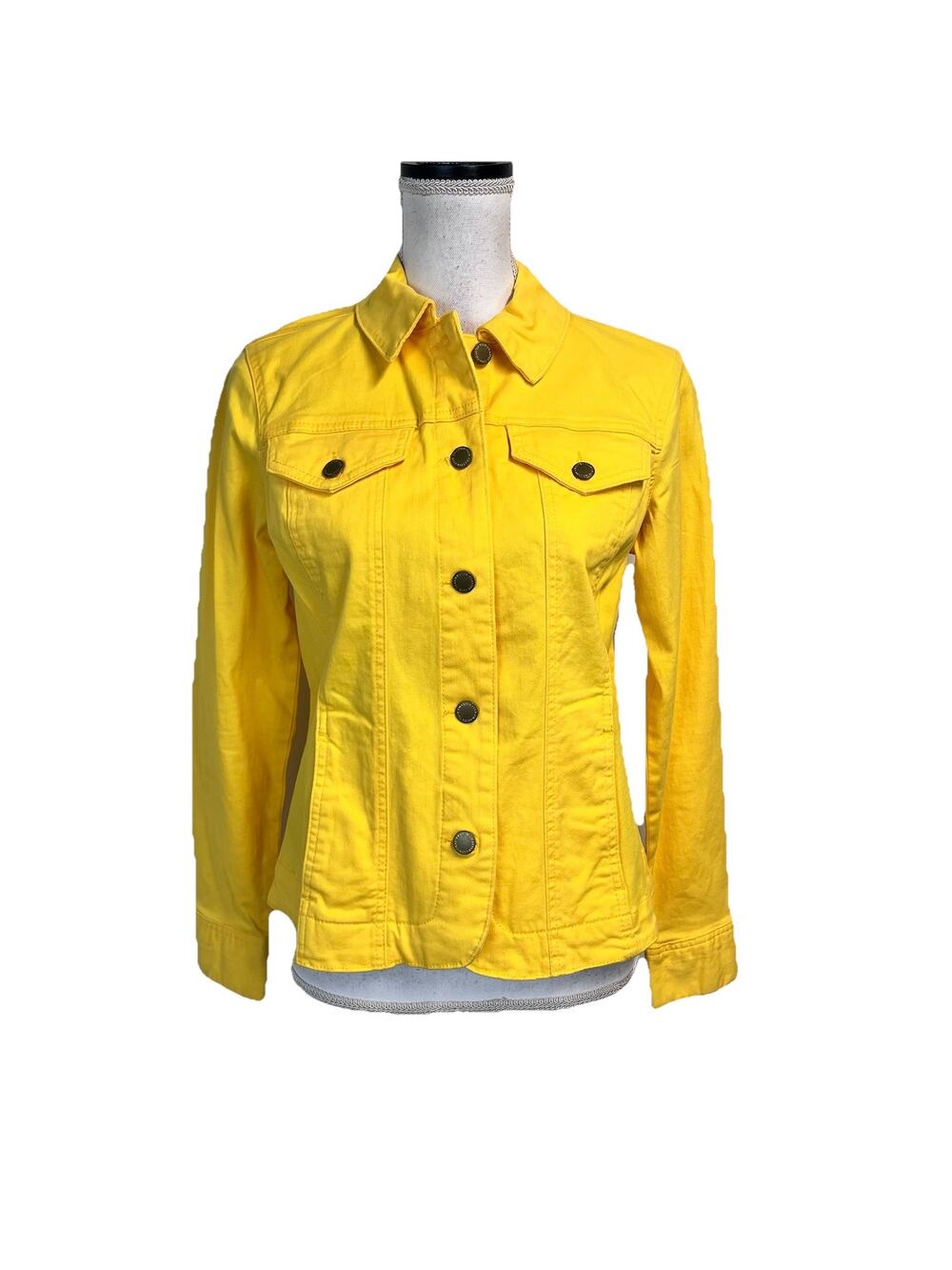 Charter Club Trucker Denim Primrose Yellow Jacket size Small Stretch Casual Slim
